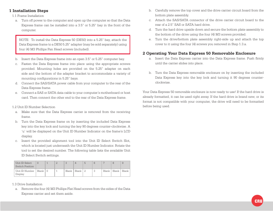 CRU DE50 SAS/SATA 6G User Manual | Page 2 / 2