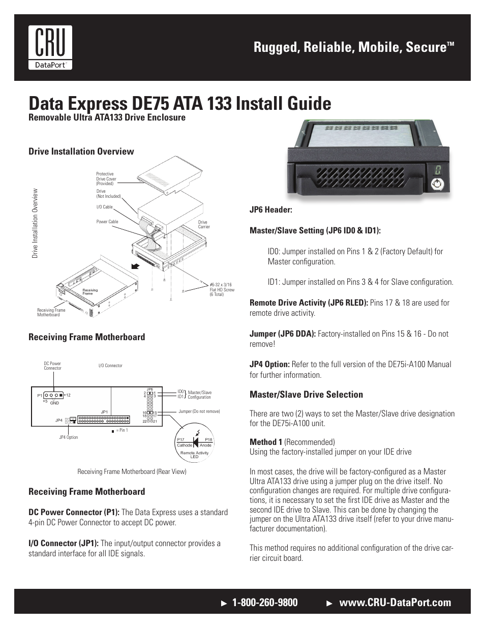 CRU DE75 ATA/133 User Manual | 2 pages