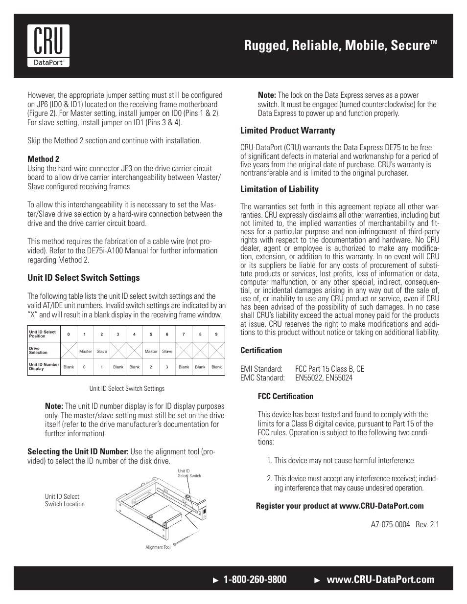 Rugged, reliable, mobile, secure | CRU DE75 ATA/133 User Manual | Page 2 / 2