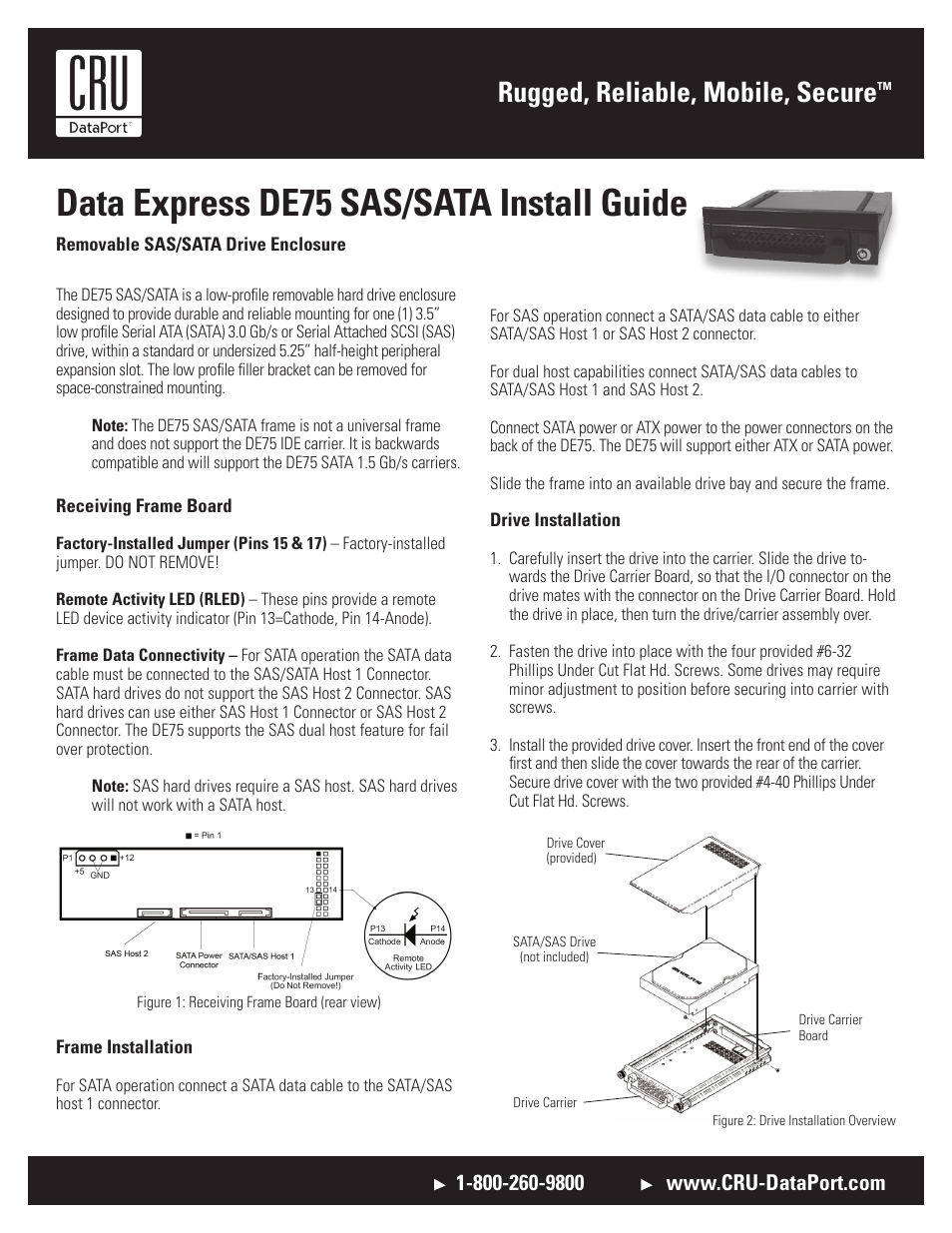 CRU DE75 SAS/SATA 3G User Manual | 2 pages
