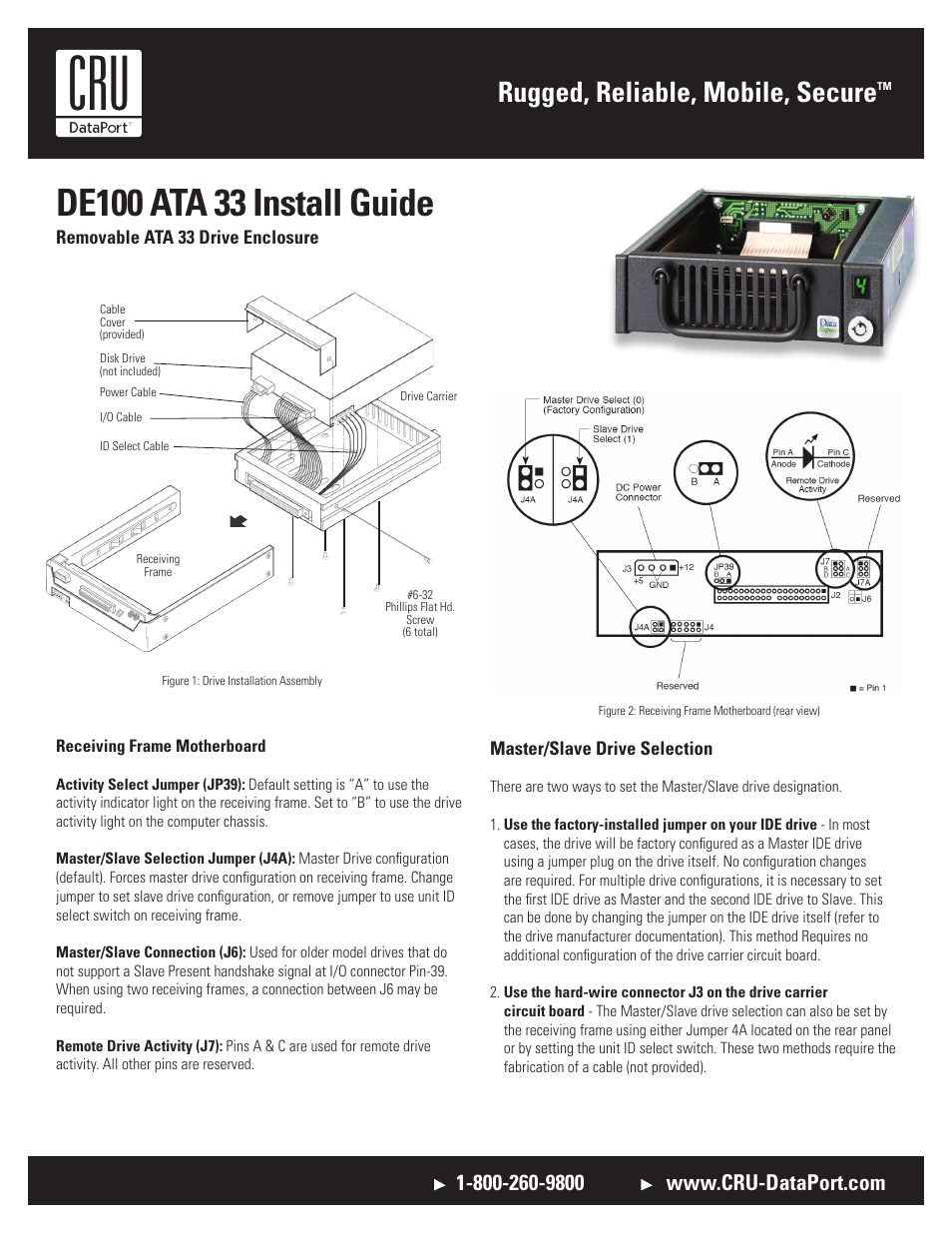 CRU DE100 IDE Carrier and Frame User Manual | 2 pages