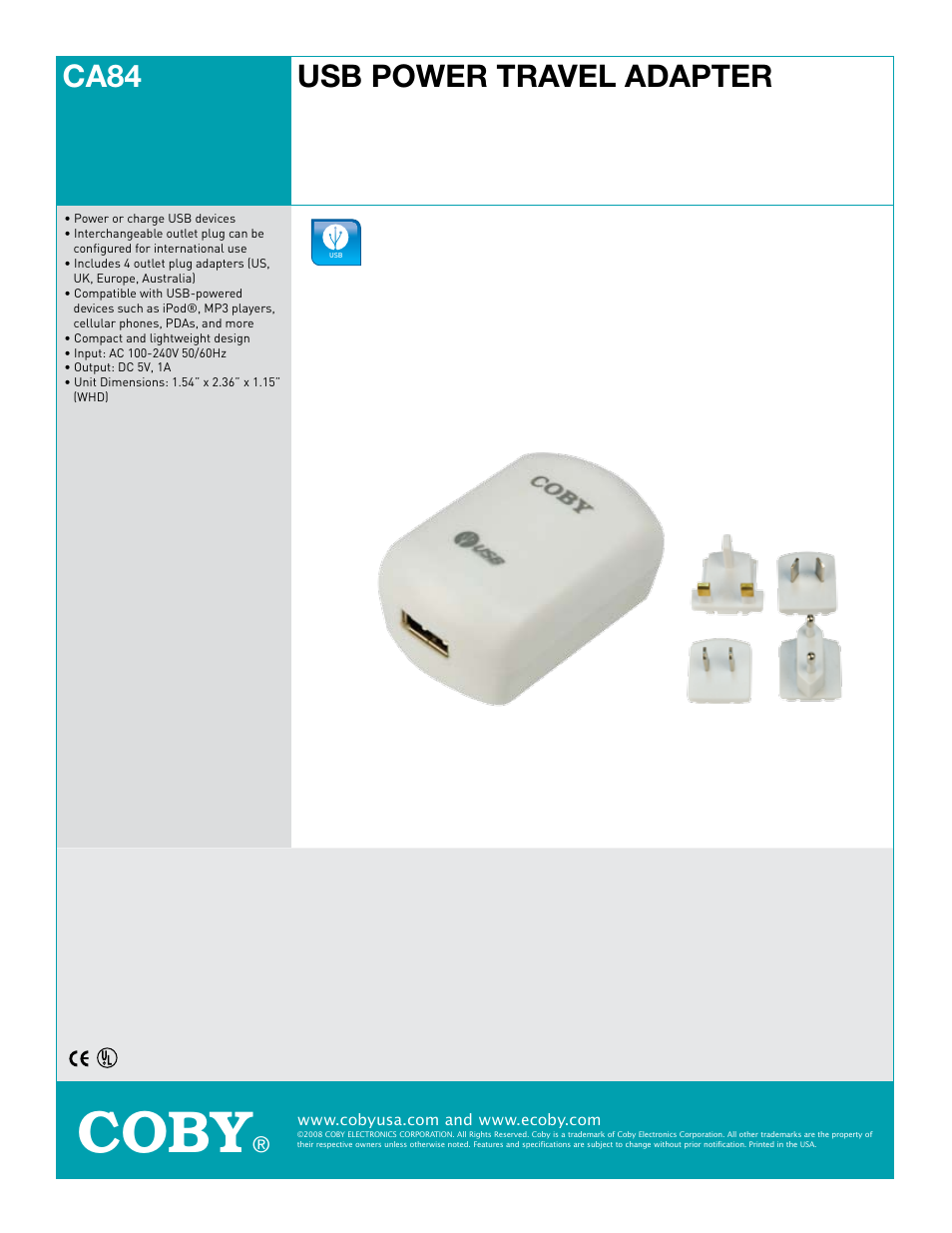 COBY CA84 User Manual | 1 page