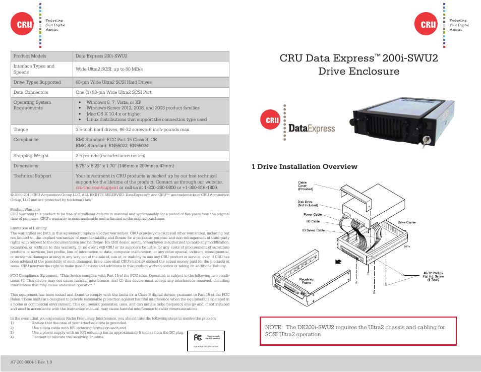 CRU DE200 SCSI User Manual | 2 pages