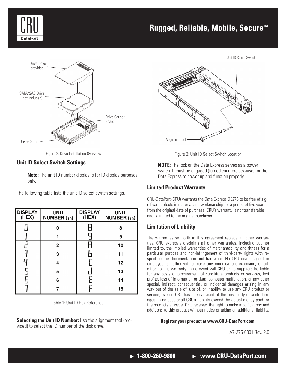 Rugged, reliable, mobile, secure | CRU DE275 SAS/SATA 3G Aluminum User Manual | Page 2 / 2