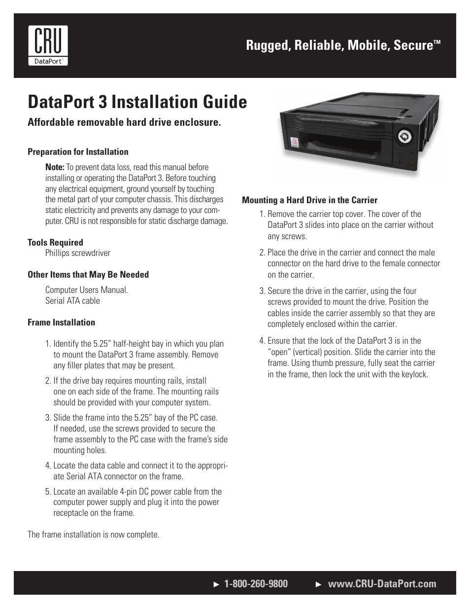 CRU DataPort 3 SATA User Manual | 2 pages