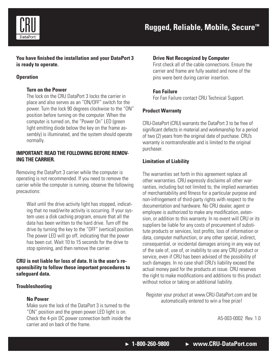 Rugged, reliable, mobile, secure | CRU DataPort 3 SATA User Manual | Page 2 / 2