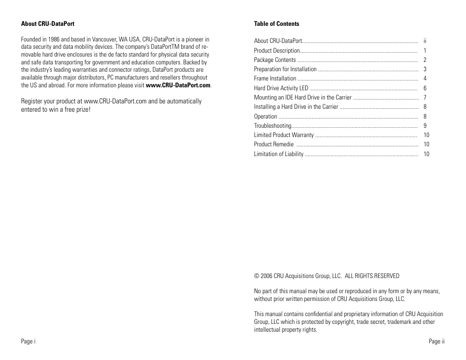 CRU DataPort 5 IDE/ATA-6 User Manual | Page 2 / 7
