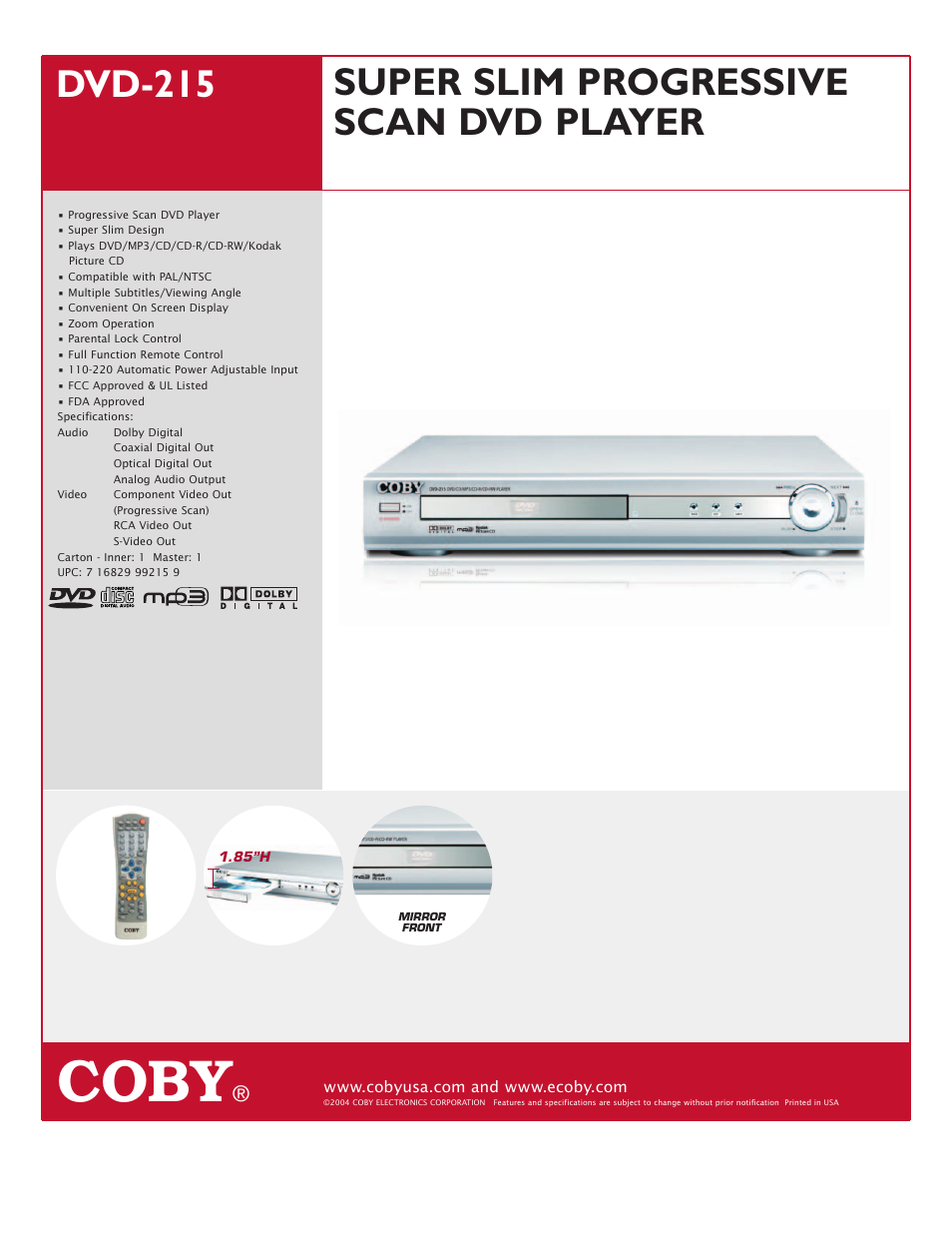 COBY DVD-215 User Manual | 1 page