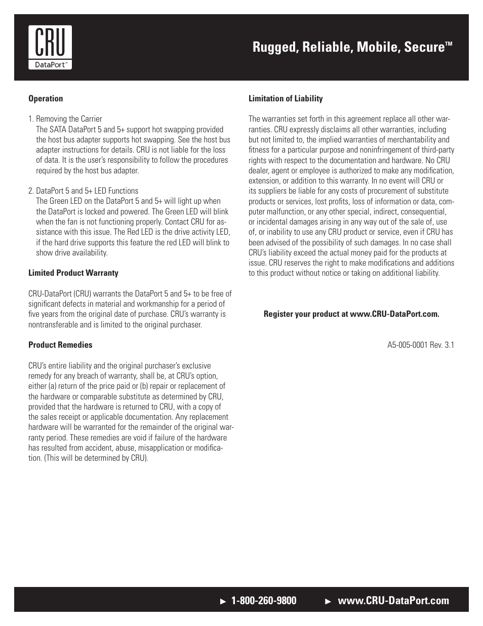 Rugged, reliable, mobile, secure | CRU DataPort 5 SATA 3G User Manual | Page 2 / 2