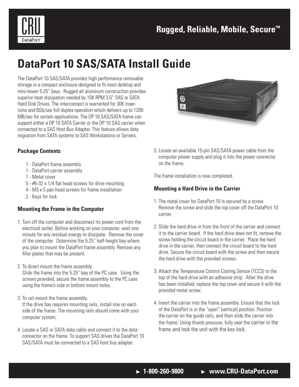 CRU DataPort 10 SAS/SATA 6G User Manual | 2 pages