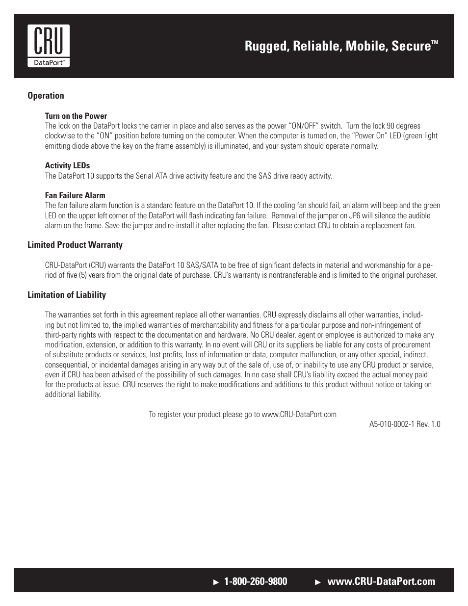 Rugged, reliable, mobile, secure | CRU DataPort 10 SAS/SATA 6G User Manual | Page 2 / 2