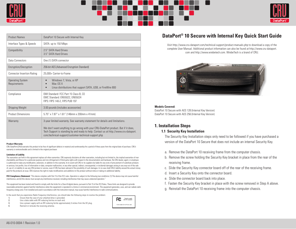 CRU DataPort 10 Secure 256-bit User Manual | 2 pages