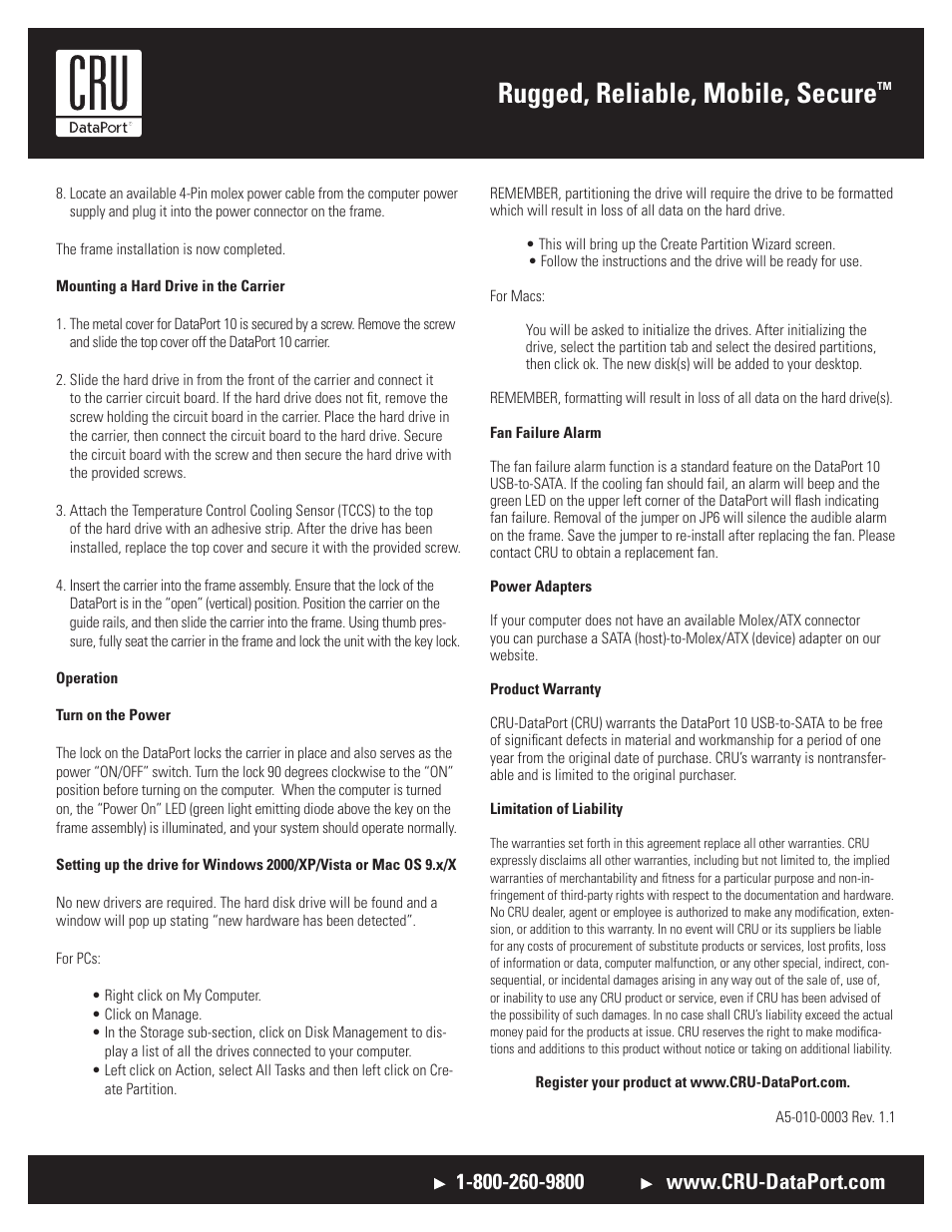 Rugged, reliable, mobile, secure | CRU DataPort 10 USB-to-SATA User Manual | Page 2 / 2