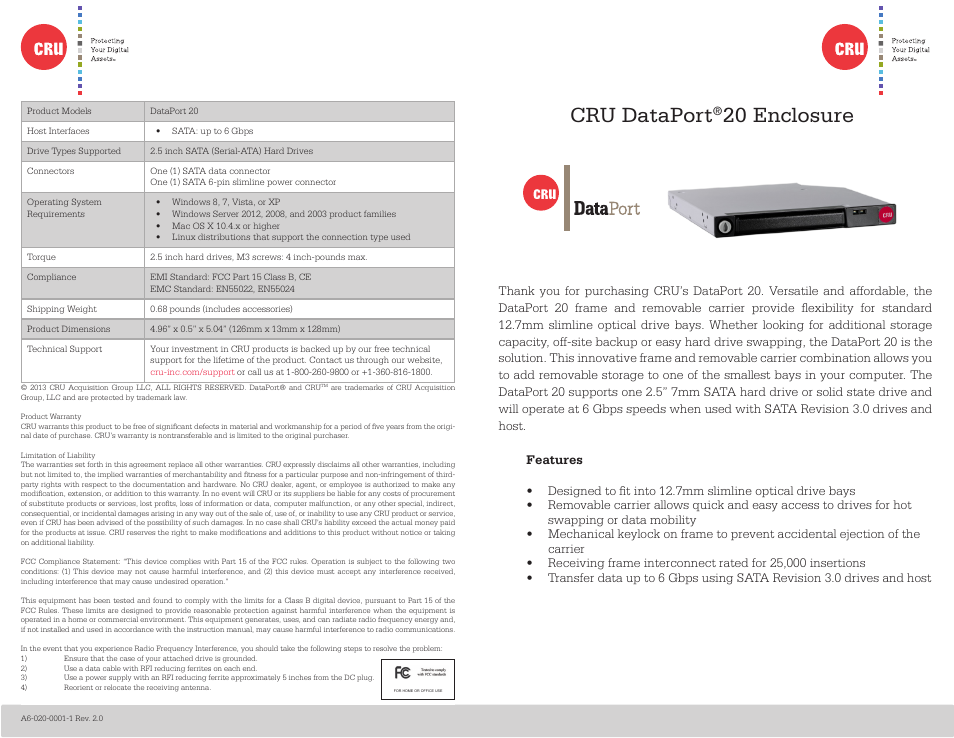 CRU DataPort 20 User Manual | 2 pages