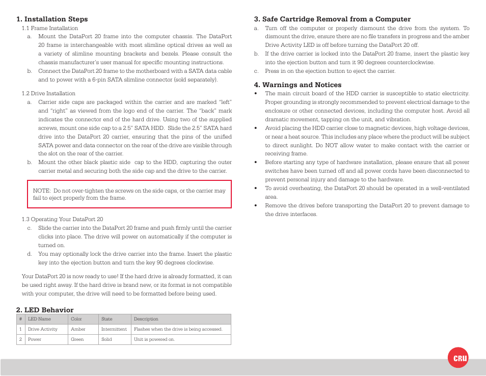 CRU DataPort 20 User Manual | Page 2 / 2