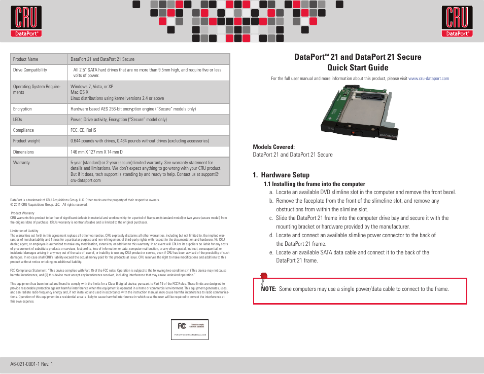 CRU DataPort 21 User Manual | 2 pages