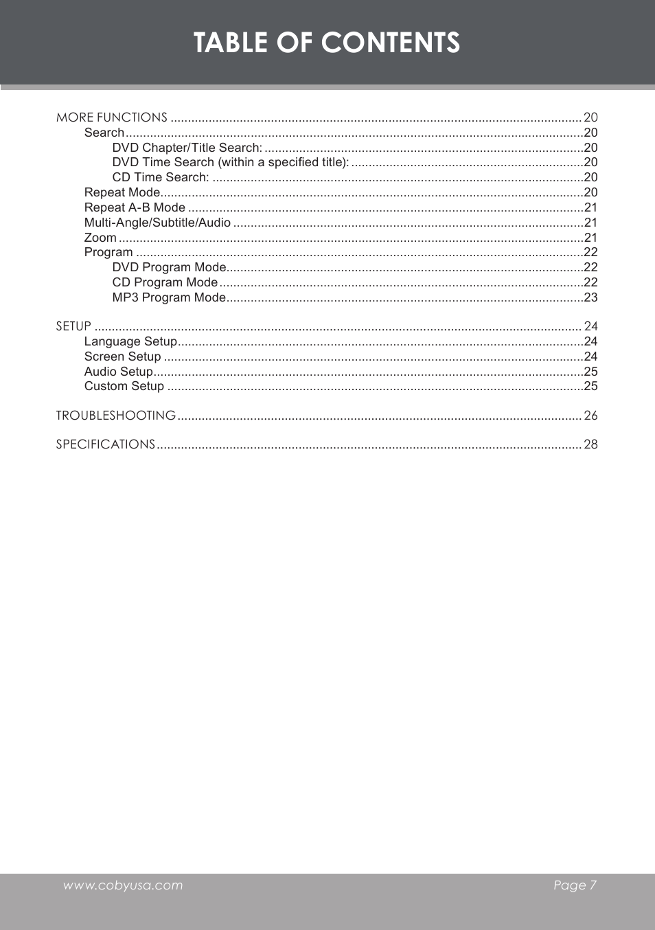 COBY electronic TF-DVD8501 User Manual | Page 7 / 32