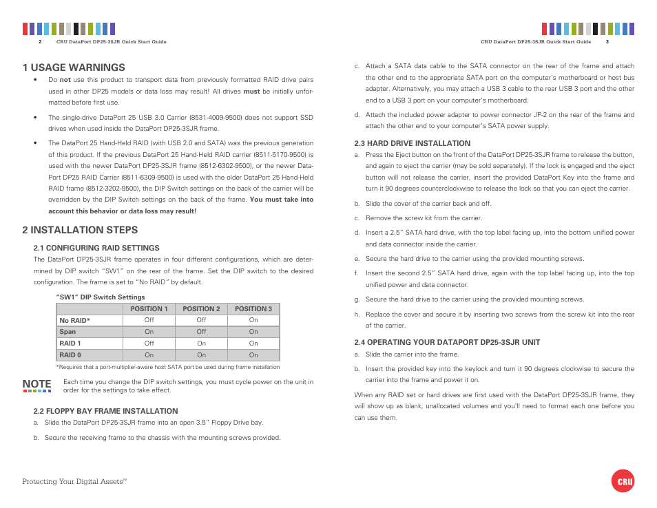 2 installation steps | CRU DataPort DP25-3SJR User Manual | Page 2 / 2