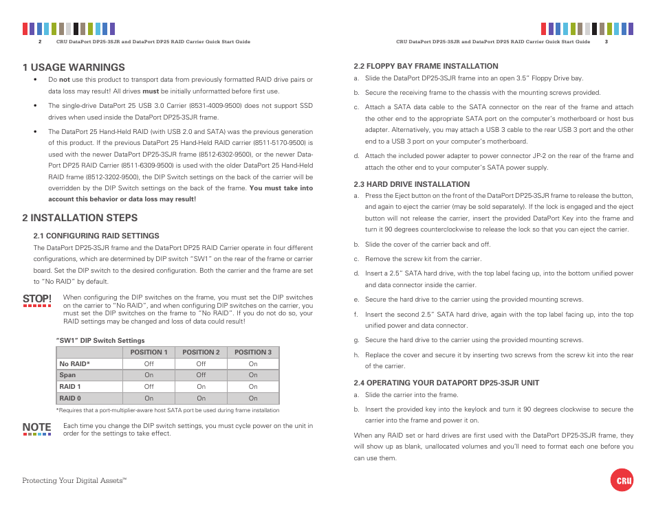 2 installation steps | CRU DataPort DP25-3SJR User Manual | Page 2 / 2