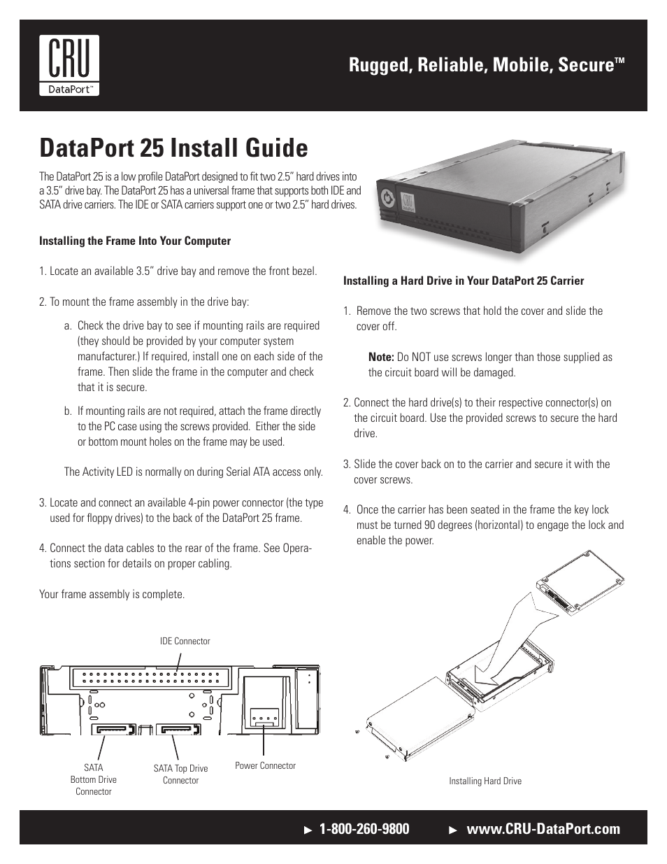 CRU DataPort 25 IDE User Manual | 2 pages
