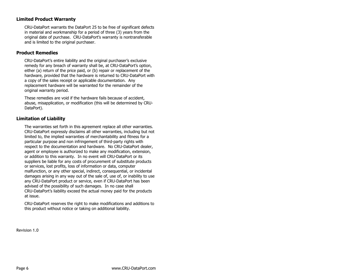 CRU DataPort 25 IDE User Manual | Page 6 / 6