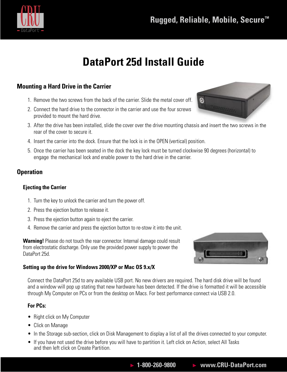 CRU DataPort 25 IDE Rugged Dock User Manual | 2 pages