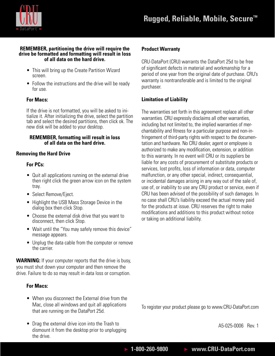Rugged, reliable, mobile, secure | CRU DataPort 25 IDE Rugged Dock User Manual | Page 2 / 2