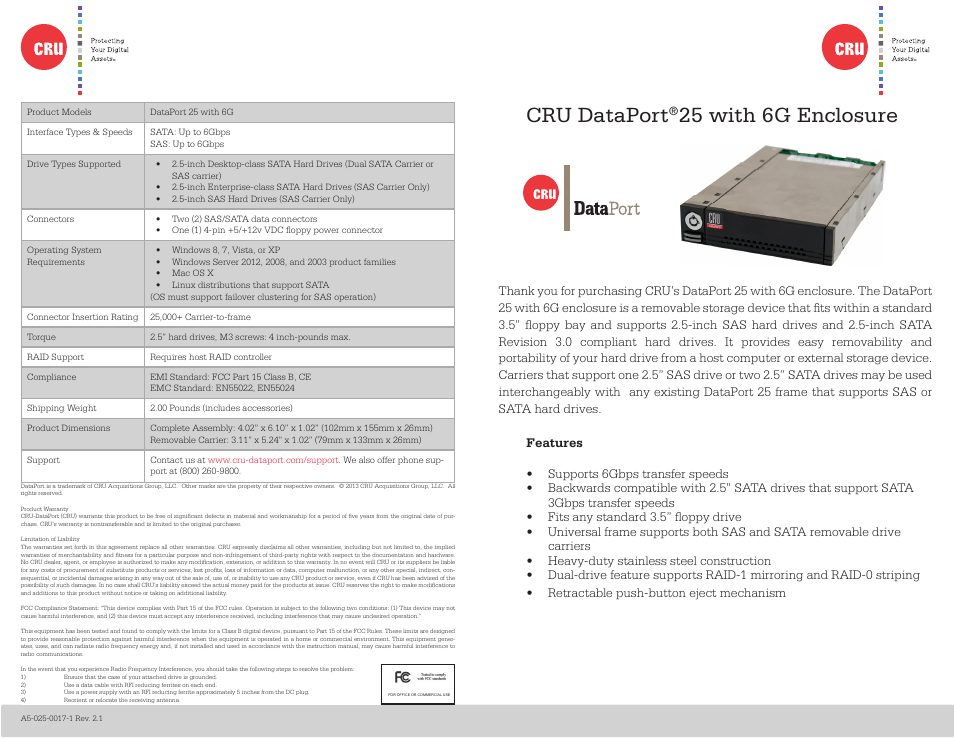 CRU DataPort 25 SAS 6G User Manual | 2 pages
