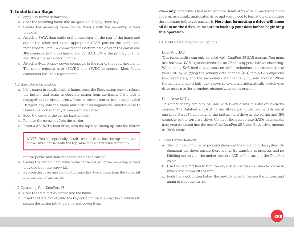 CRU DataPort 25 SAS 6G User Manual | Page 2 / 2