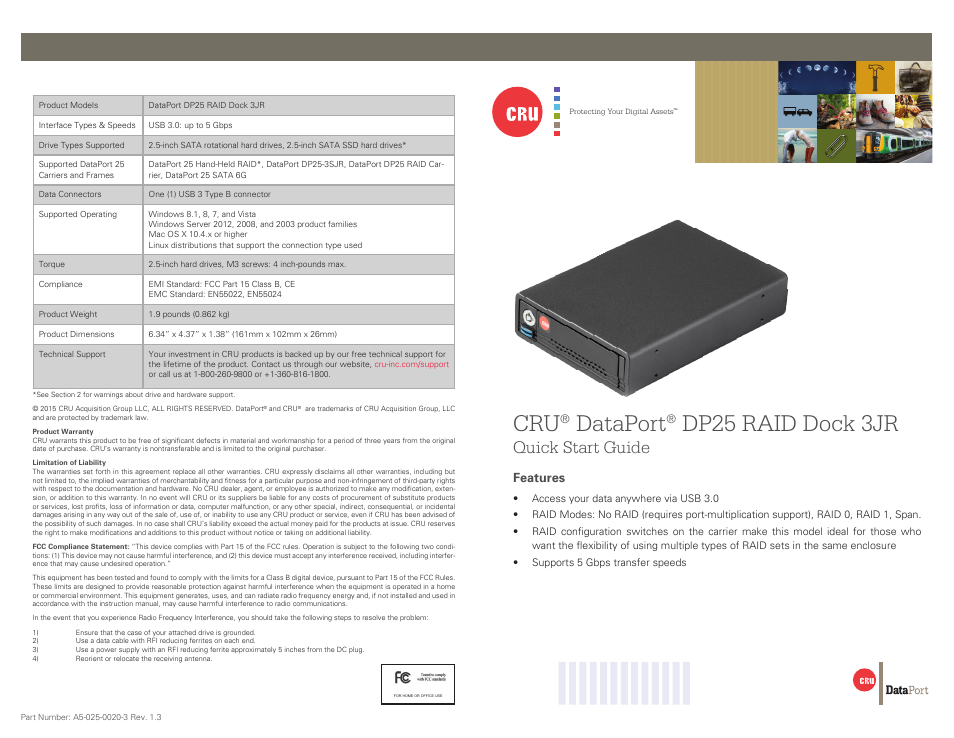 CRU DataPort DP25 RAID Dock 3R User Manual | 2 pages