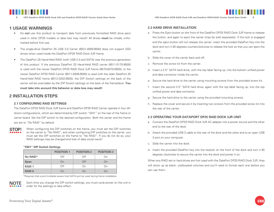 2 installation steps | CRU DataPort DP25 RAID Dock 3R User Manual | Page 2 / 2
