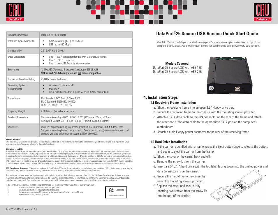 CRU DataPort 25 Secure USB User Manual | 2 pages