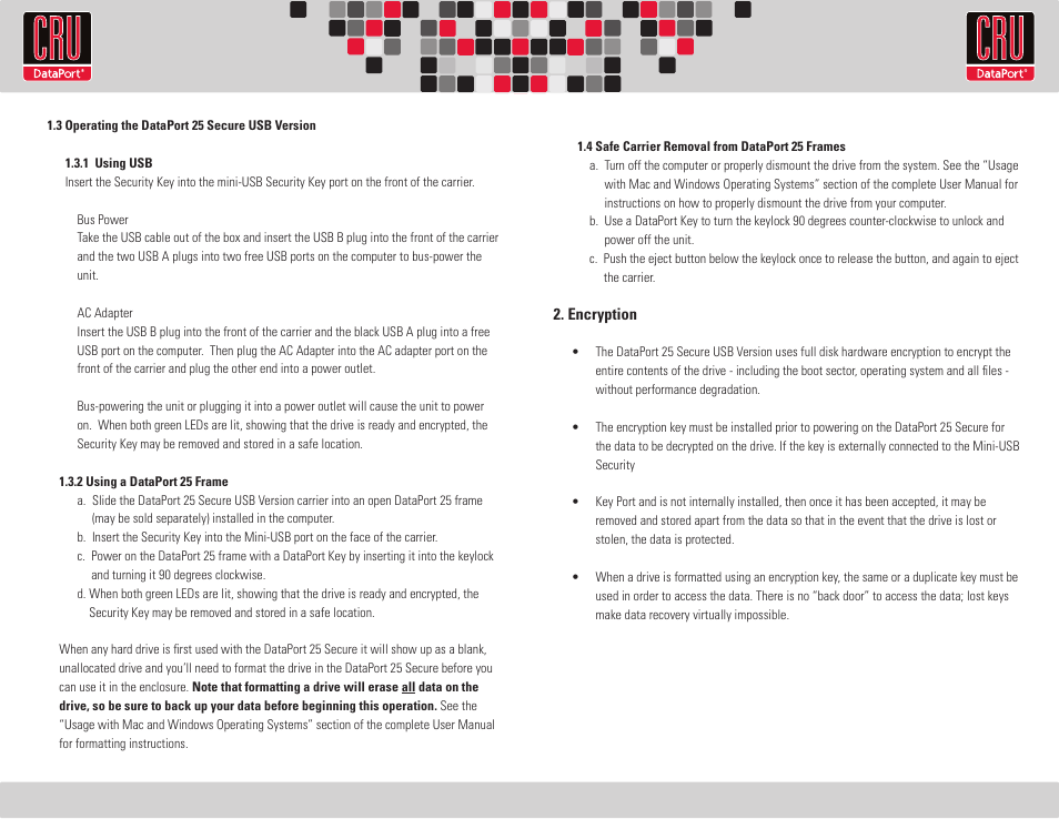 CRU DataPort 25 Secure USB User Manual | Page 2 / 2