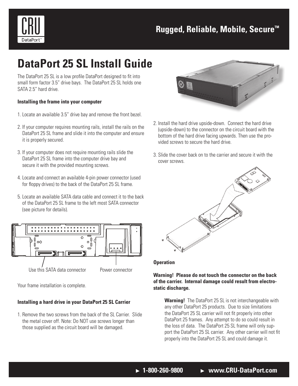 CRU DataPort 25 SL Slim-Line User Manual | 2 pages