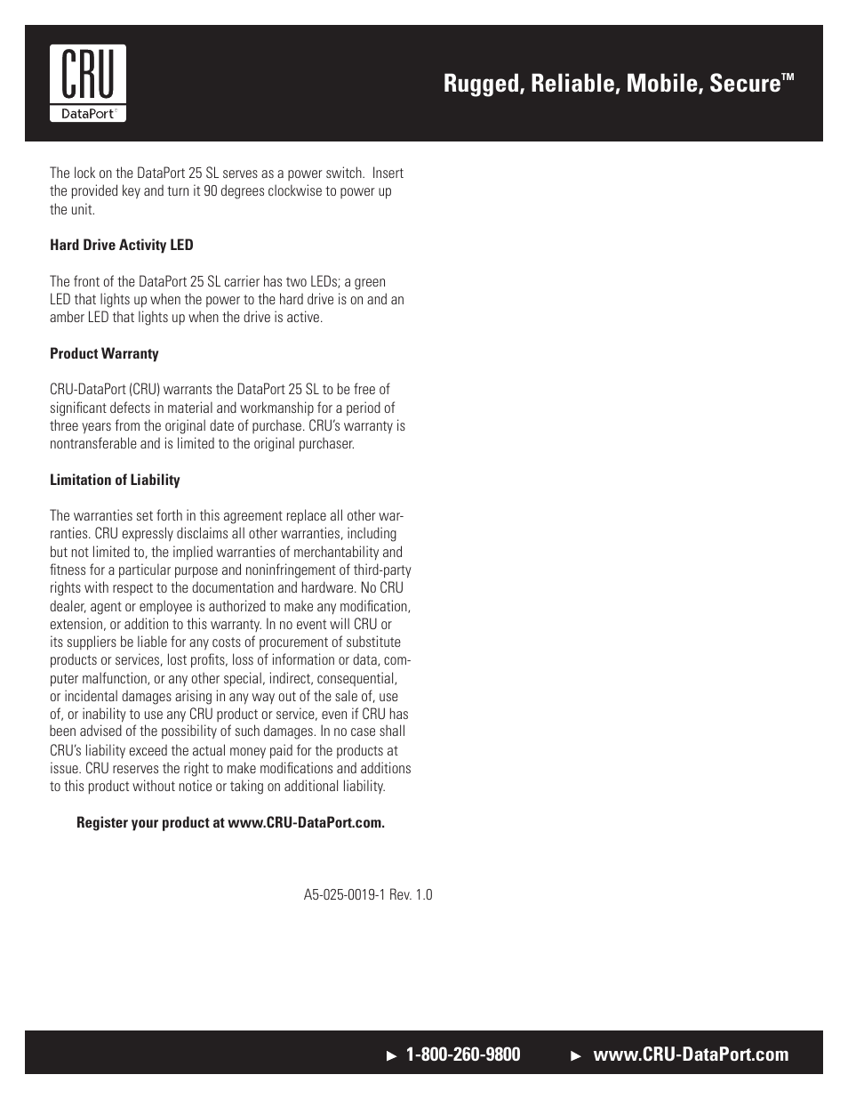 Rugged, reliable, mobile, secure | CRU DataPort 25 SL Slim-Line User Manual | Page 2 / 2