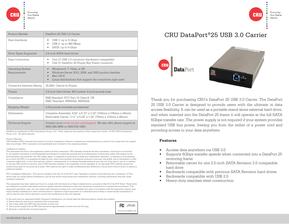CRU DataPort 25 USB 3.0 Carrier User Manual | 2 pages