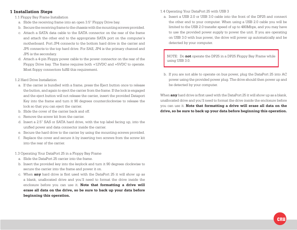CRU DataPort 25 USB 3.0 Carrier User Manual | Page 2 / 2