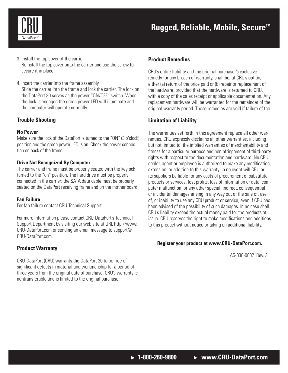 Rugged, reliable, mobile, secure | CRU DataPort 30 SATA User Manual | Page 2 / 2