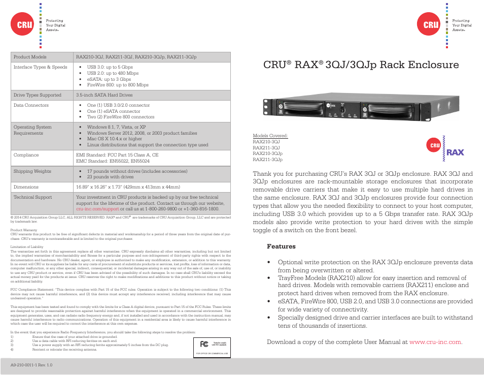 CRU RAX210-3QJ User Manual | 2 pages