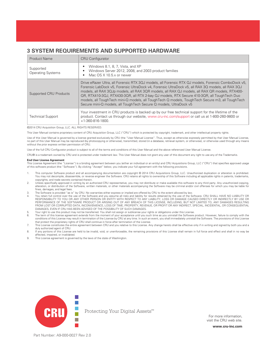 3 system requirements and supported hardware, Protecting your digital assets | CRU RAX210-3QJ User Manual | Page 7 / 7