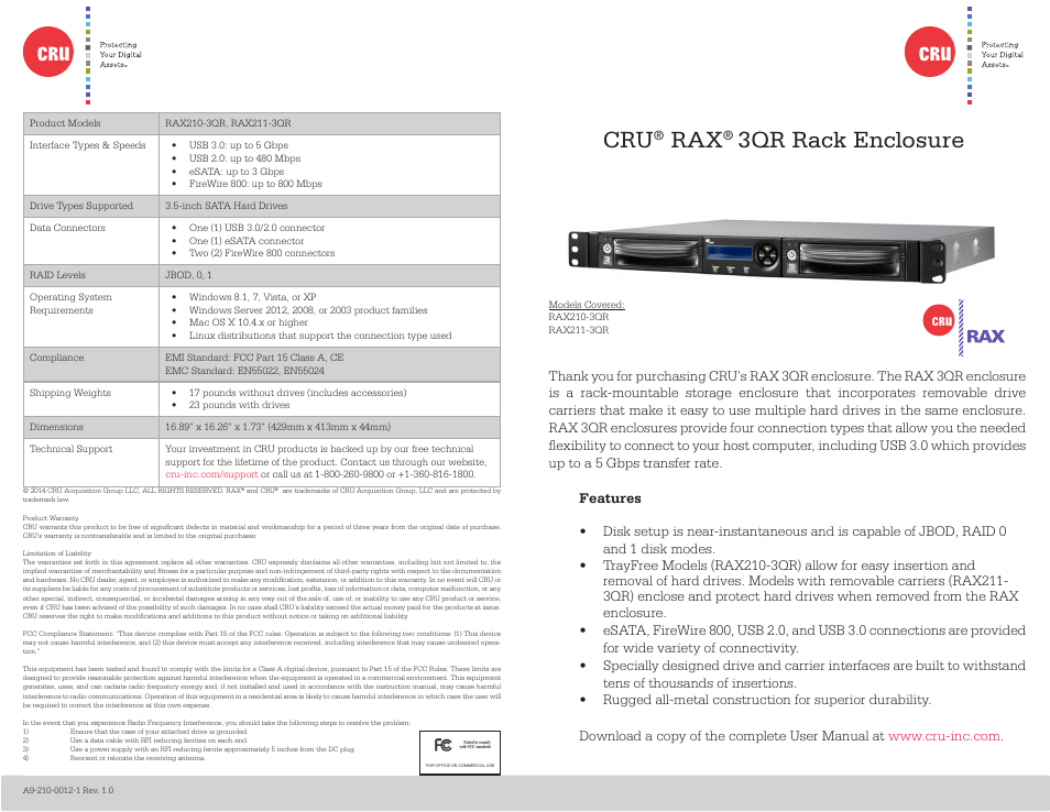 CRU RAX210-3QR User Manual | 2 pages