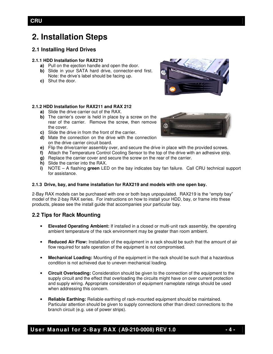 Installation steps | CRU RAX210-SJ User Manual | Page 4 / 9