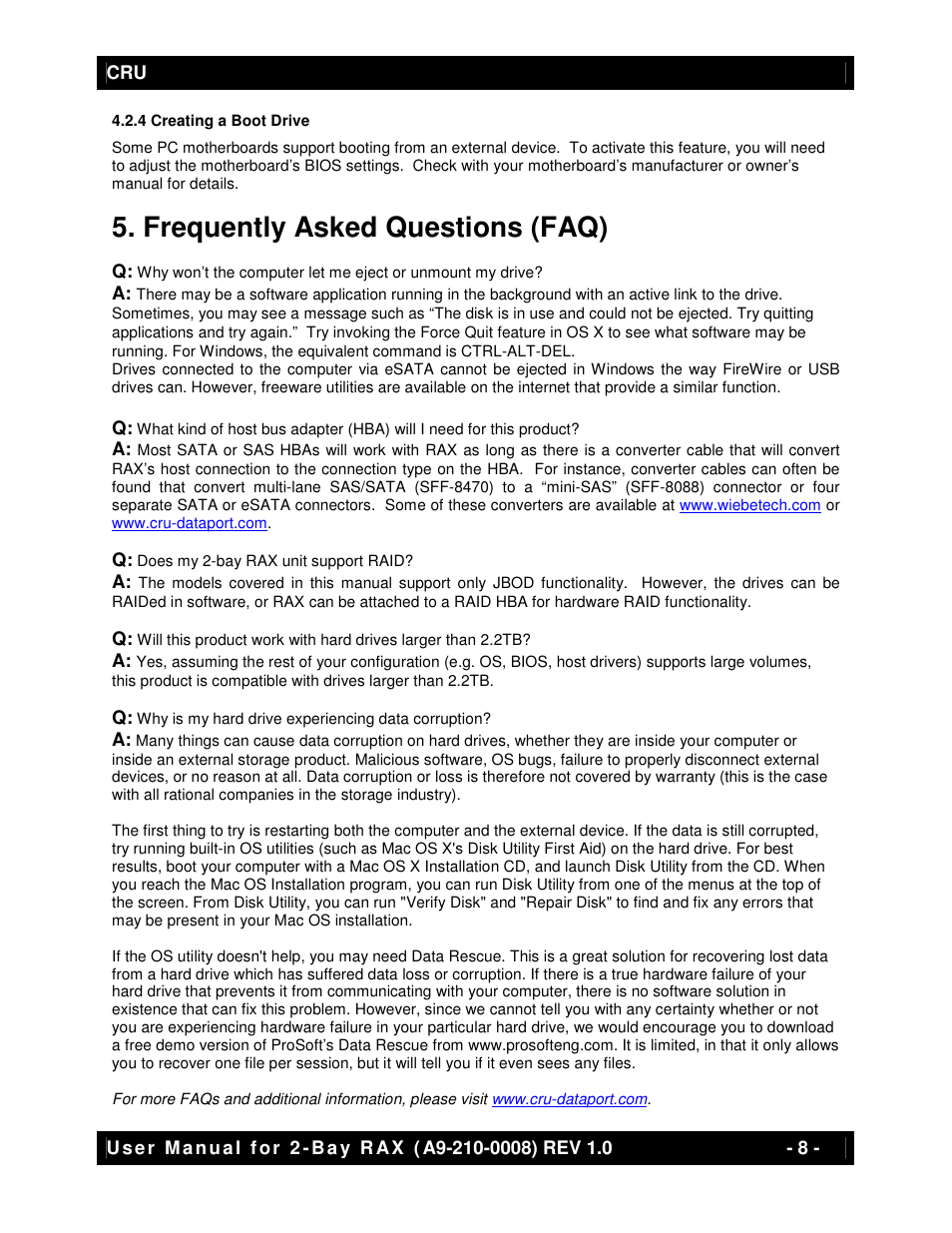 Frequently asked questions (faq) | CRU RAX210-SJ User Manual | Page 8 / 9