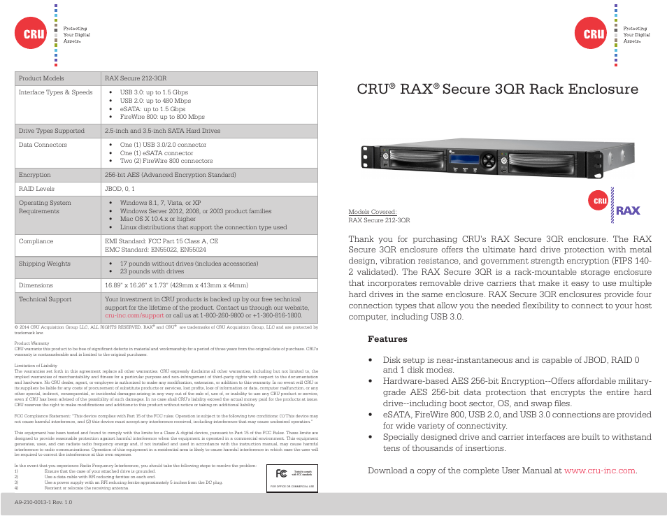 CRU RAX Secure 212-3QR User Manual | 2 pages