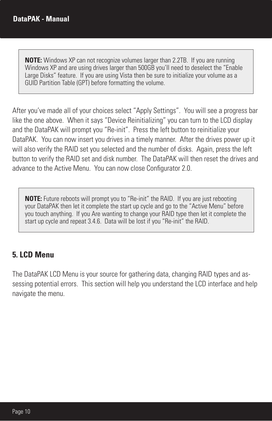 Lcd menu | CRU DataPAK User Manual | Page 10 / 24