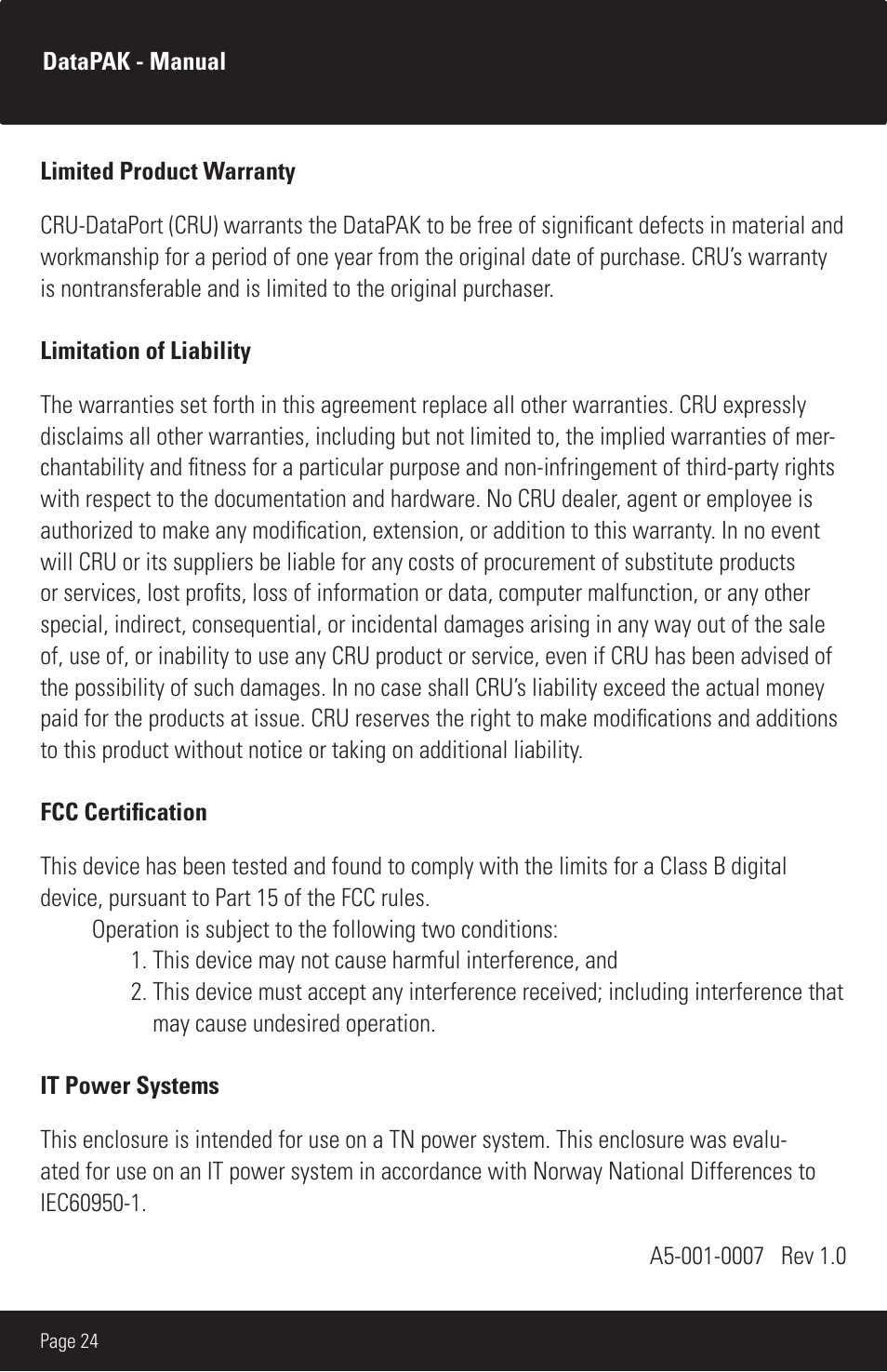 CRU DataPAK User Manual | Page 24 / 24