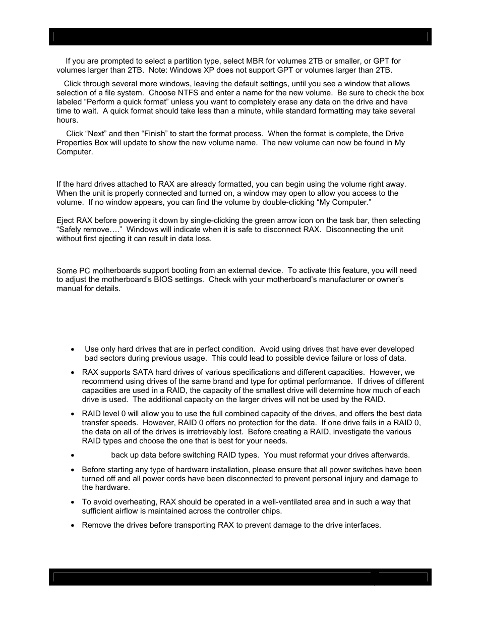3 mounting and ejecting volumes, 4 creating a boot drive, Warnings and notices | CRU RAX840-IR User Manual | Page 12 / 13