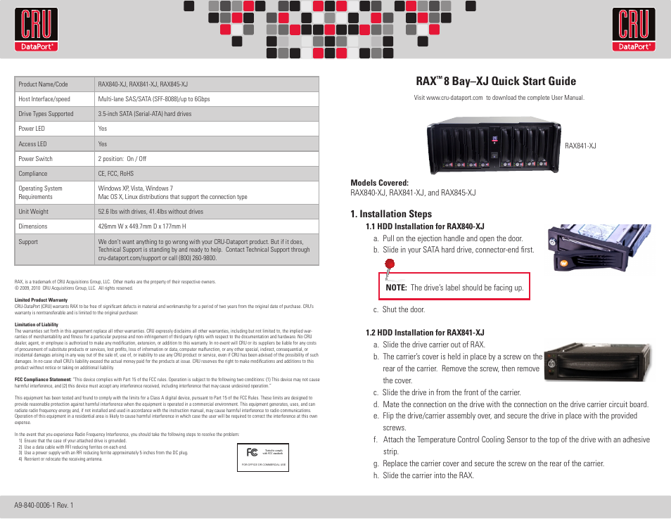 CRU RAX840-XJ User Manual | 2 pages