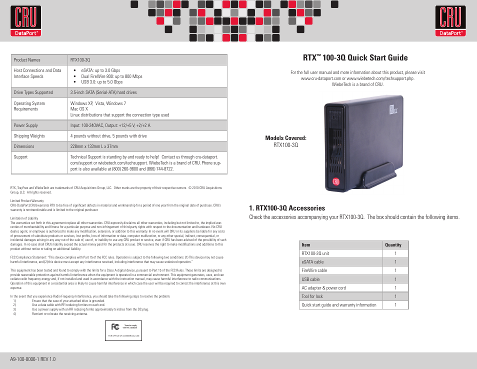 CRU RTX100-3Q User Manual | 2 pages