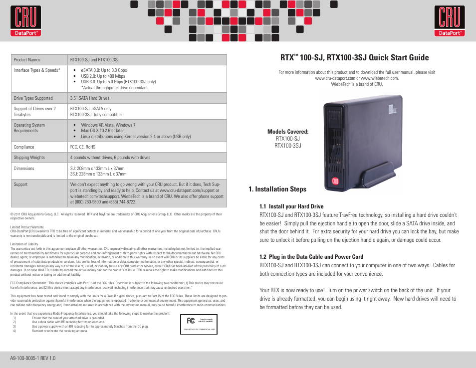 CRU RTX100-3SJ User Manual | 2 pages